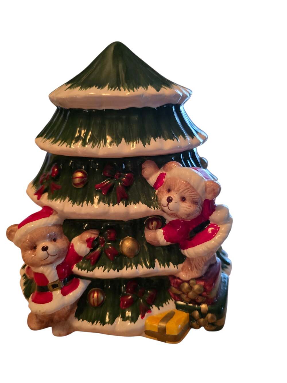 Vintage World Bazaar Christmas Tree Cookie Jar With Bears